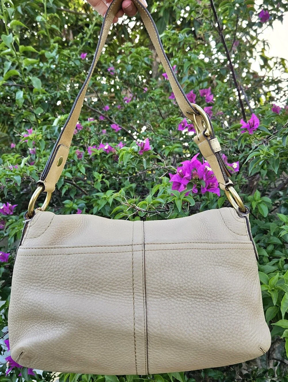 Coach Soho Double Pocket Buckle Flap 11842 Ivory Pebbled Leather Shoulder Bag